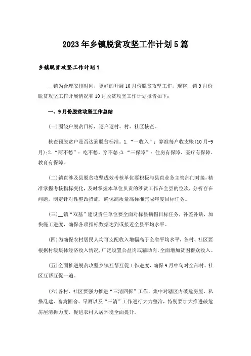 2023年乡镇脱贫攻坚工作计划5篇