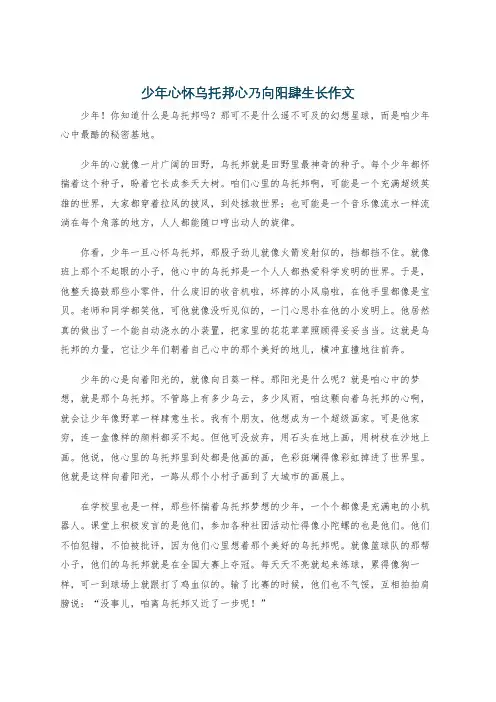 少年心怀乌托邦心乃向阳肆生长作文