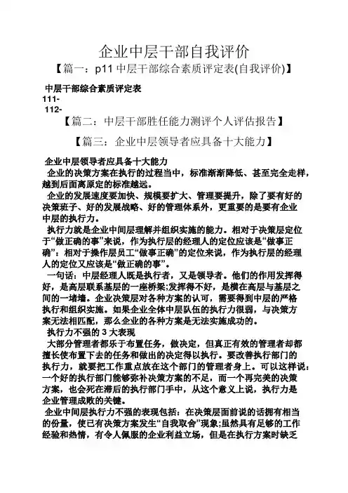 企业中层干部自我评价