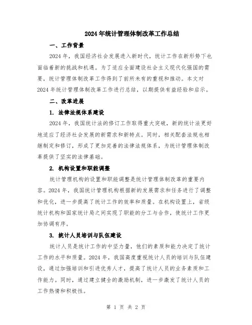 2024年统计管理体制改革工作总结