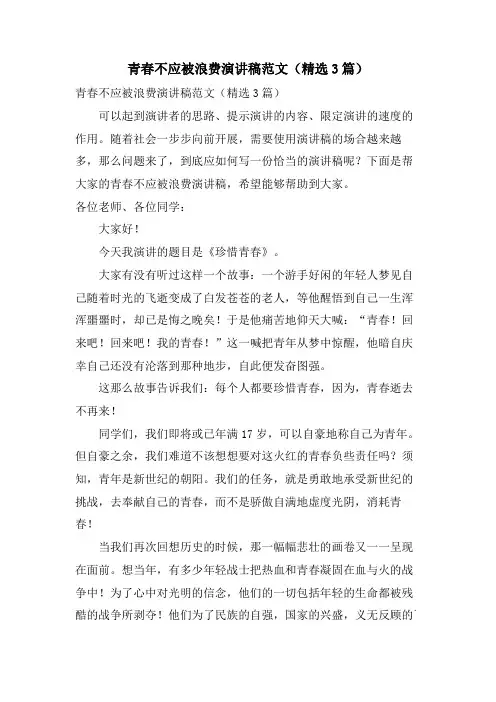 青春不应被浪费演讲稿范文(3篇)