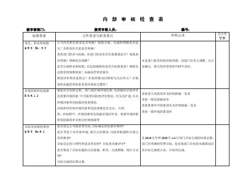 制造部--内审检查表记录