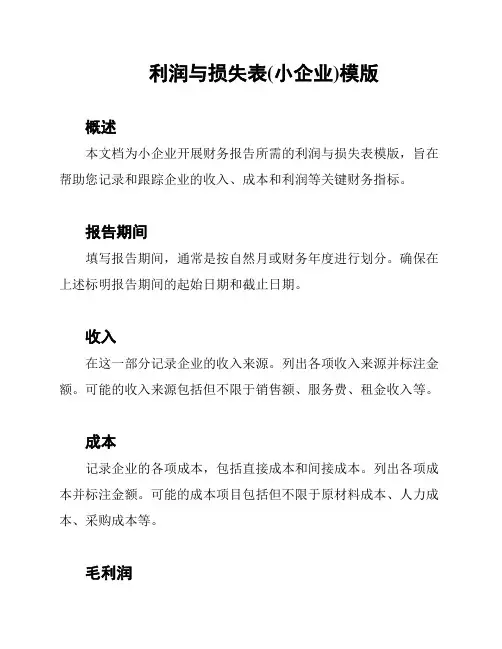 利润与损失表(小企业)模版