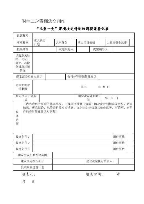 “三重一大”事项决策议题提案登记表