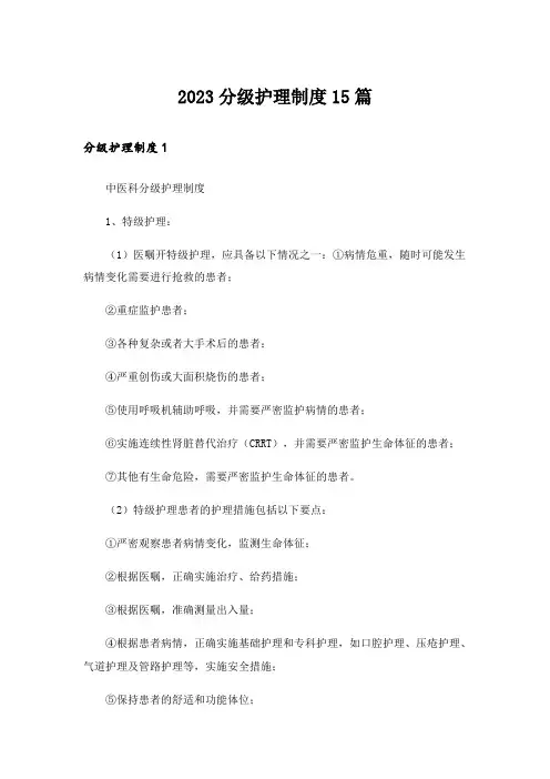 2023分级护理制度15篇