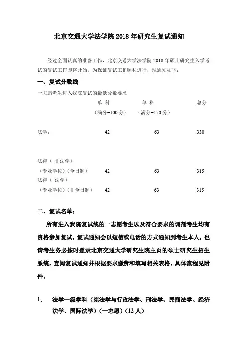 北京交通大学法学院2018年研究生复试通知
