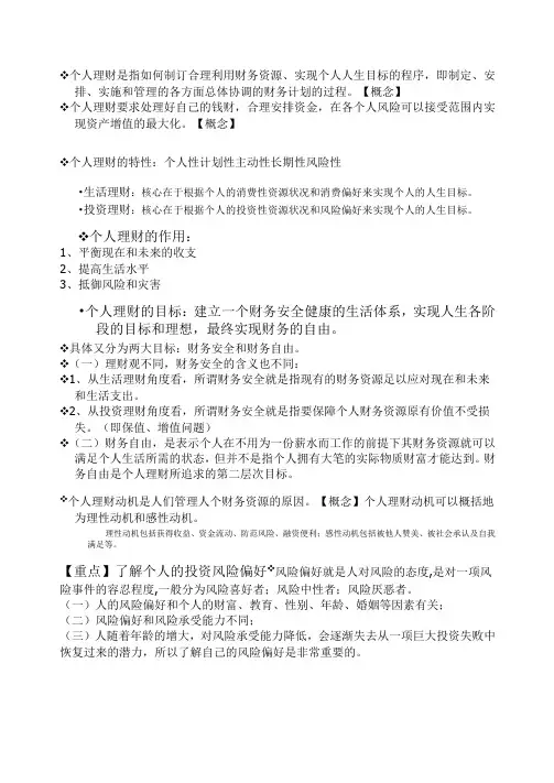 个人理财(重点知识整理)