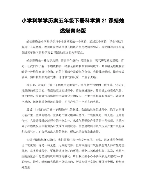 小学科学学历案五年级下册科学第21课蜡烛燃烧青岛版