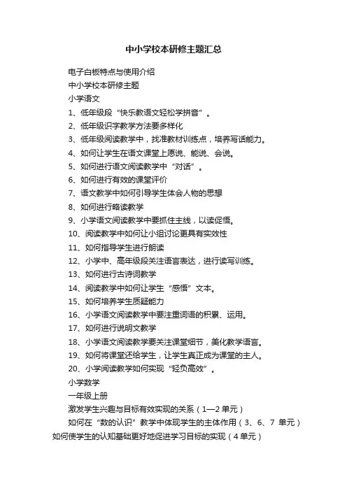 中小学校本研修主题汇总