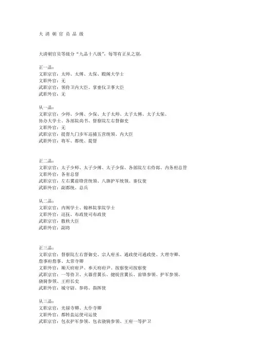 大 清 朝 官 员 品 级