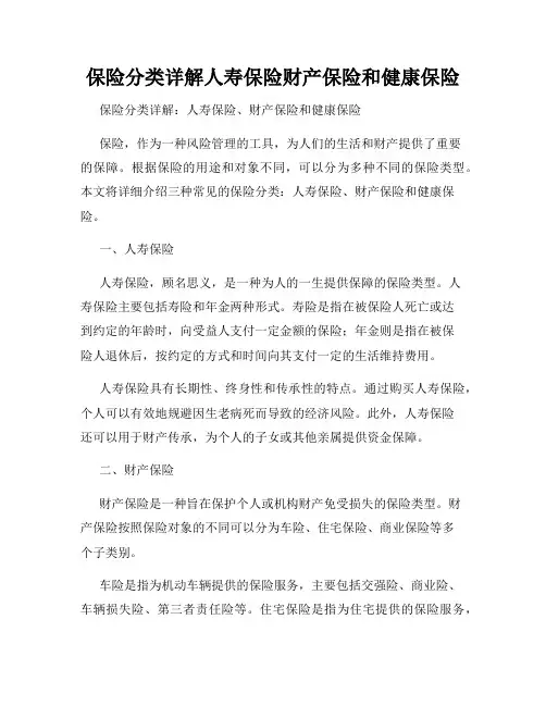 保险分类详解人寿保险财产保险和健康保险