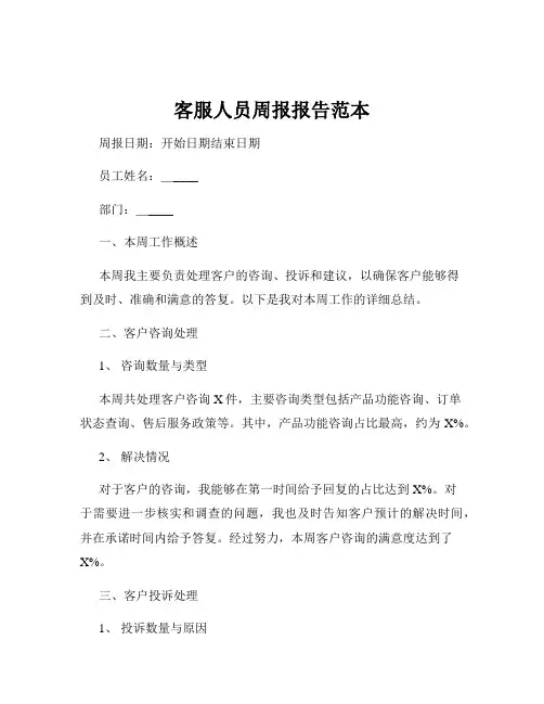 客服人员周报报告范本