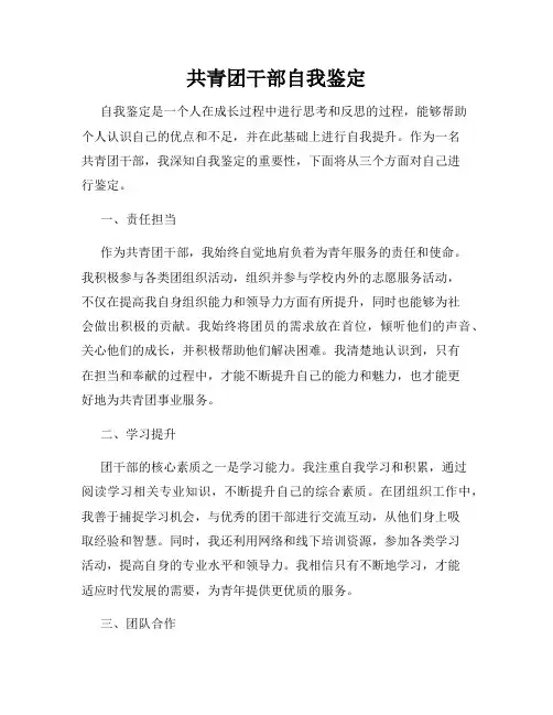 共青团干部自我鉴定