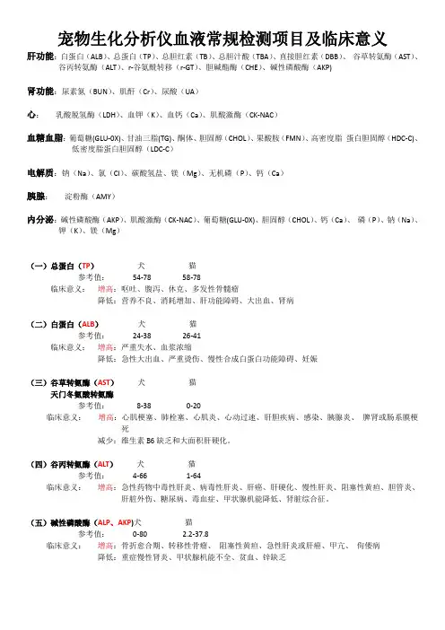 宠物生化分析仪血液常规检测项目及临床意义