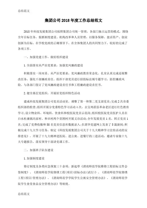 【总结】集团公司2018年度工作总结范文