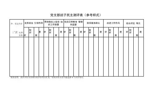 党支部班子民主测评表(参考样式)