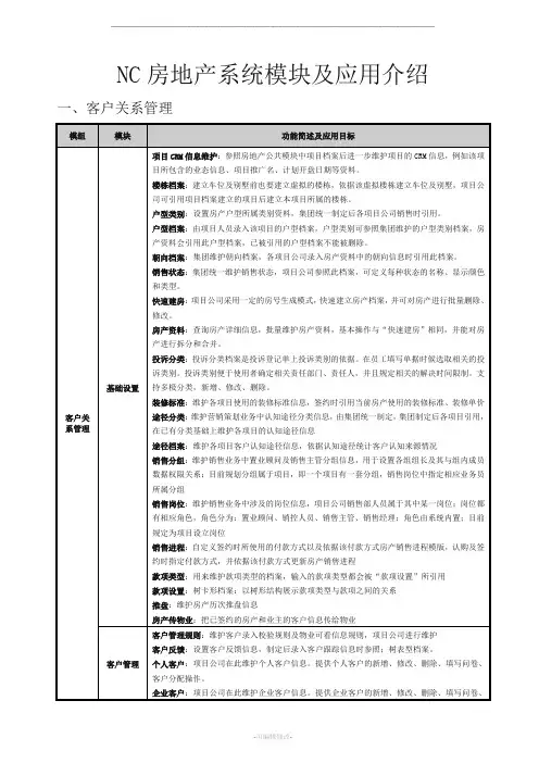 用友NC系统模块功能说明及应用介绍