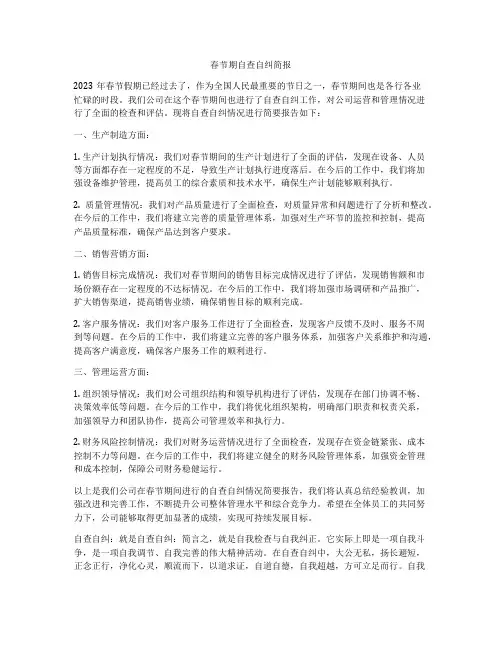 春节期自查自纠简报