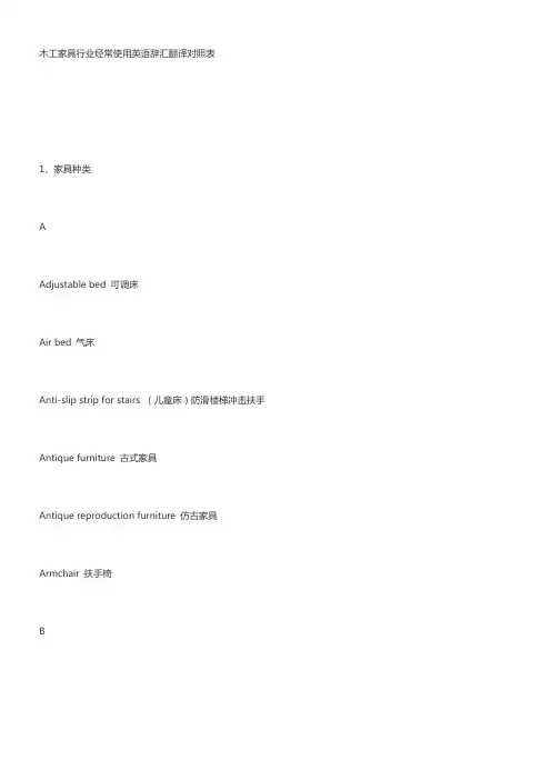 木工家具行业用英语辞汇翻译对照表
