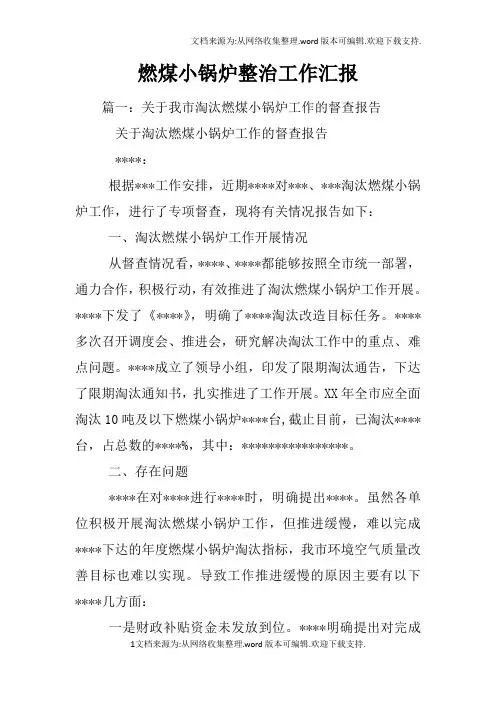 燃煤小锅炉整治工作汇报