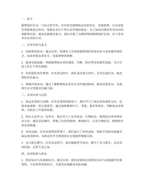 植物保护实训报告小结范文
