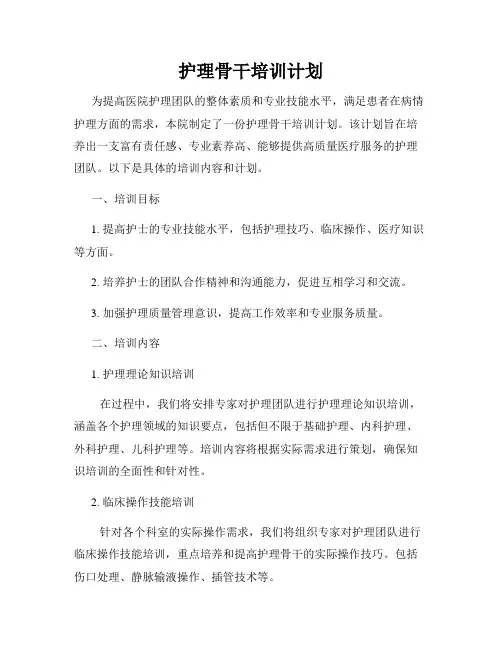 护理骨干培训计划