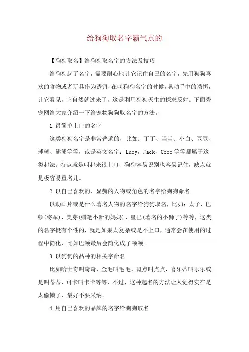 给狗狗取名字霸气点的