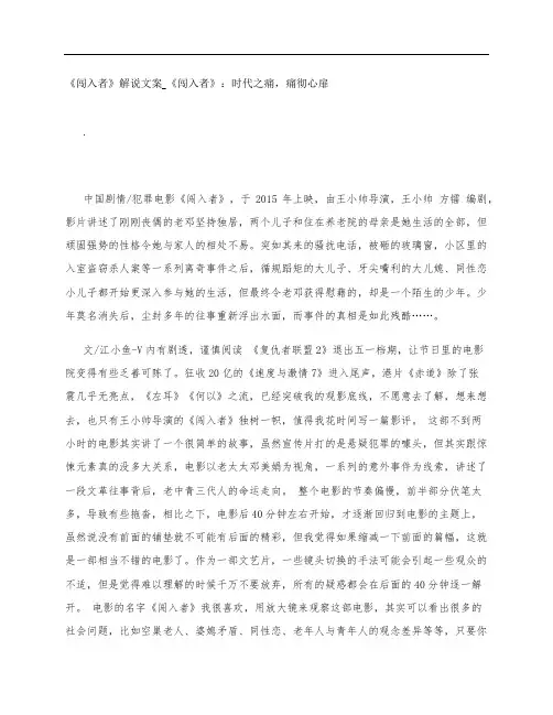 《闯入者》影评解说文案_《闯入者》：时代之痛,痛彻心扉