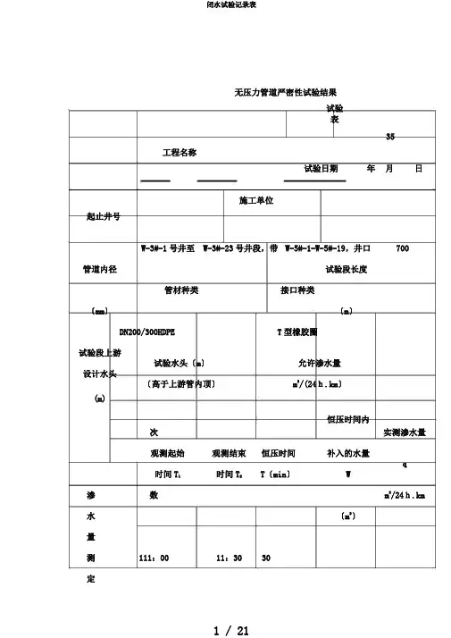 闭水试验记录表