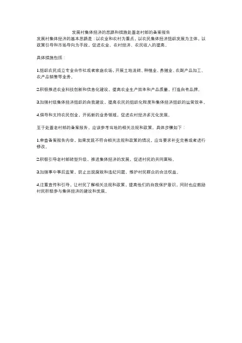 发展村集体经济的思路和措施处置老村部的备案报告