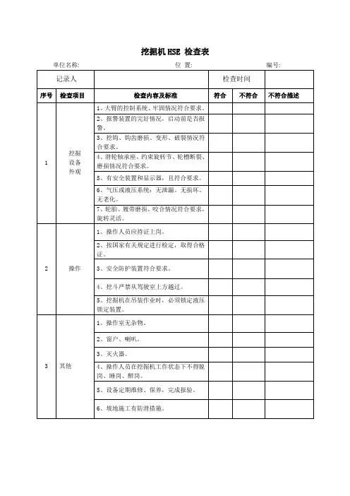 挖掘机检查表