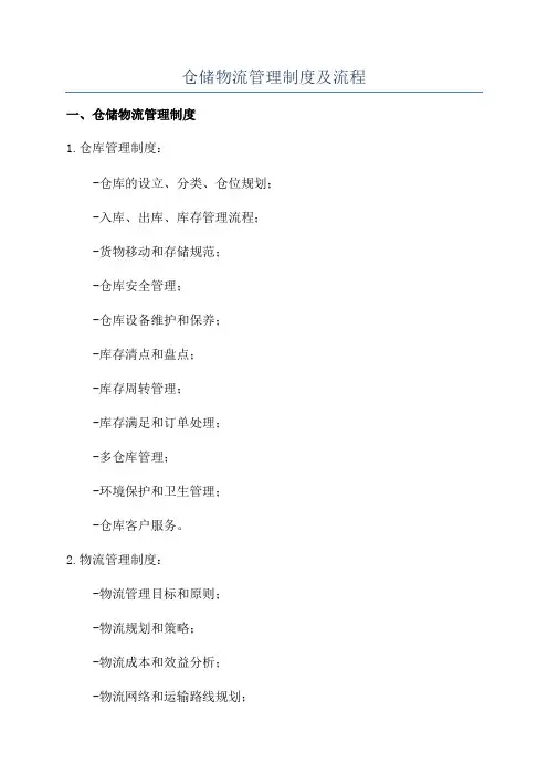 仓储物流管理制度及流程