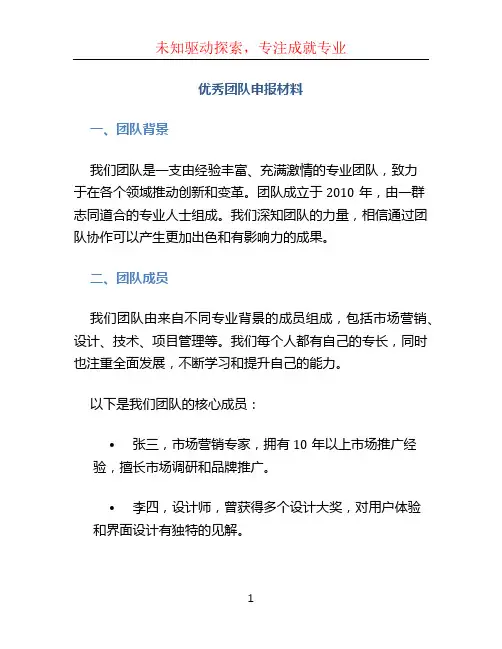 优秀团队申报材料