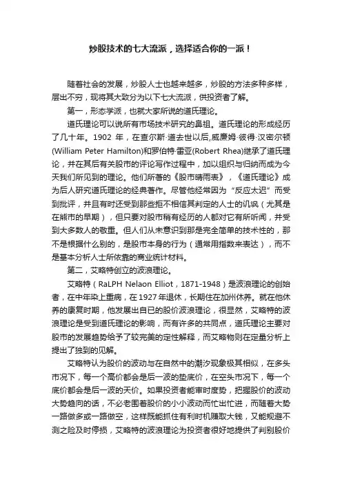 炒股技术的七大流派，选择适合你的一派！