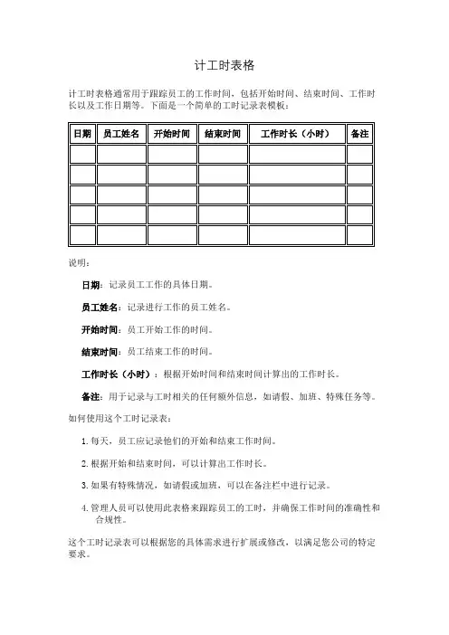 计工时表格