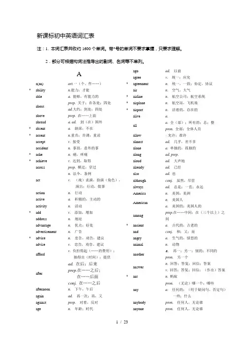 中考1600单词记忆词汇表(精品)
