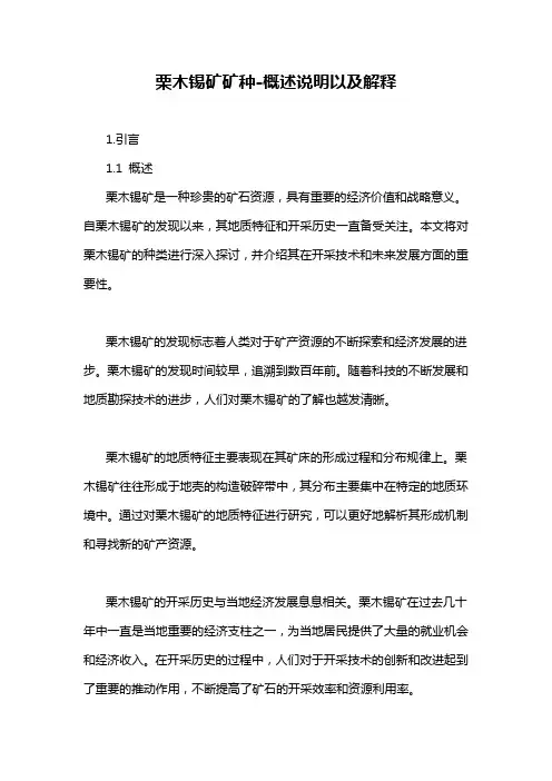 栗木锡矿矿种-定义说明解析
