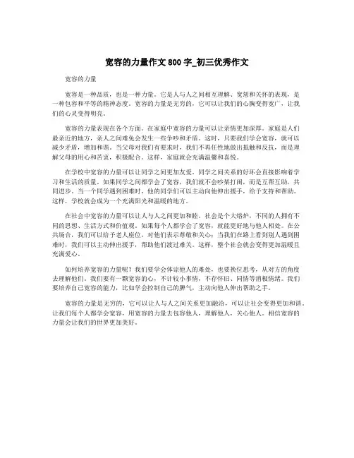 宽容的力量作文800字_初三优秀作文
