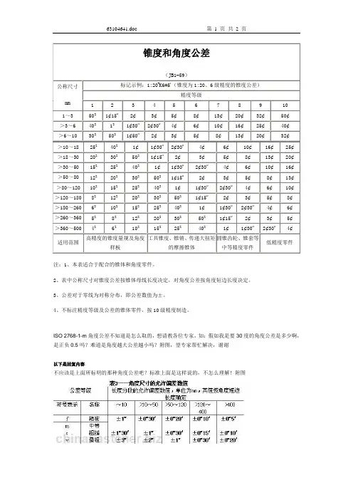 锥度和角度公差