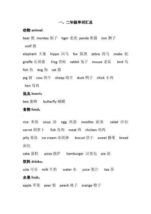 一年级英语单词汇总