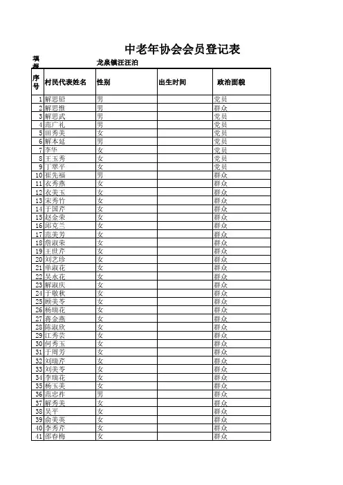 老年协会登记表