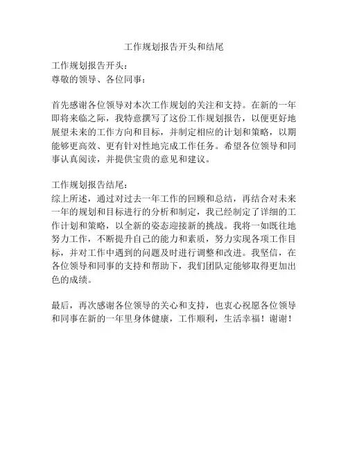 工作规划报告开头和结尾