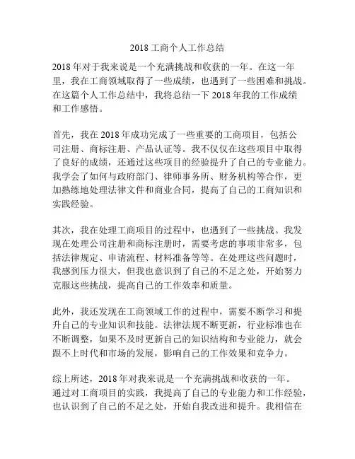 2018工商个人工作总结