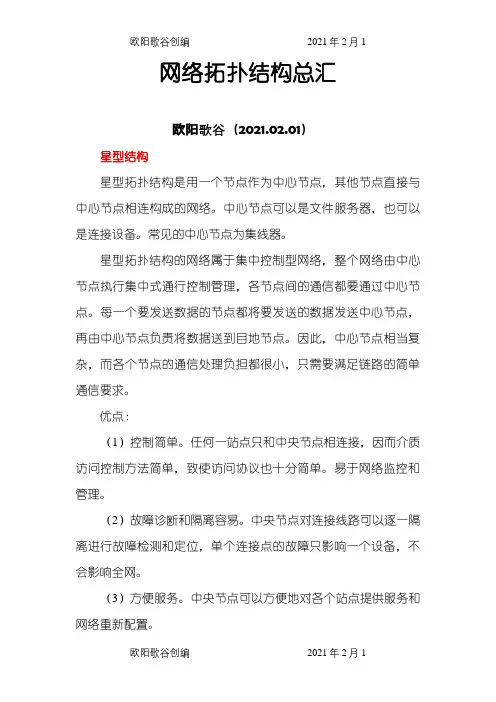 网络拓扑结构大全和图片(星型、总线型、环型、树型、分布式、网状拓扑结构)之欧阳歌谷创编