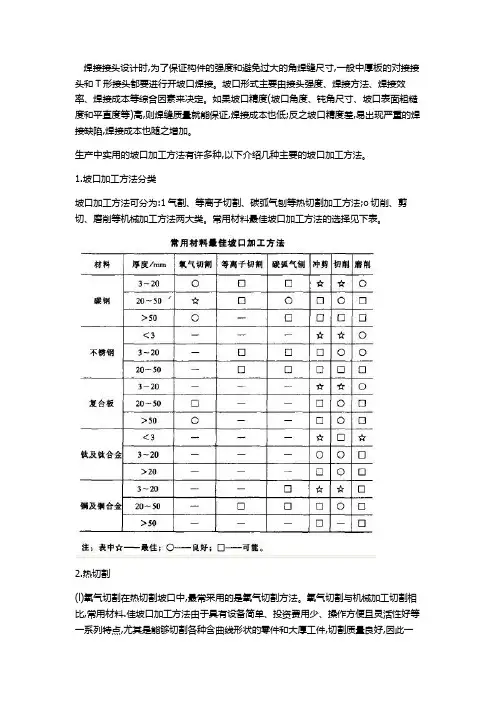 焊接坡口加工方法的选择