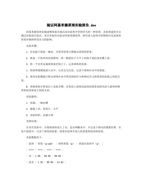 验证阿基米德原理实验报告.doc