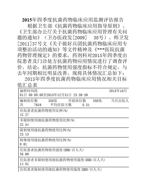 2015年四季度抗菌药物临床应用监测评估报告