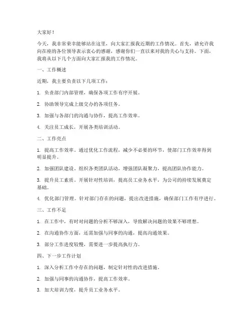 领导汇报讲话发言稿
