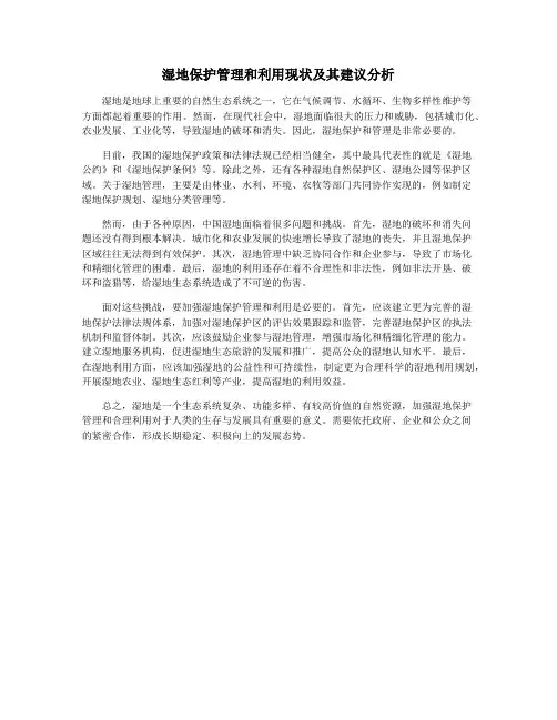 湿地保护管理和利用现状及其建议分析