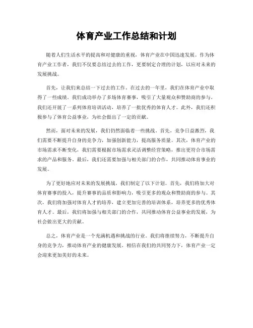 体育产业工作总结和计划